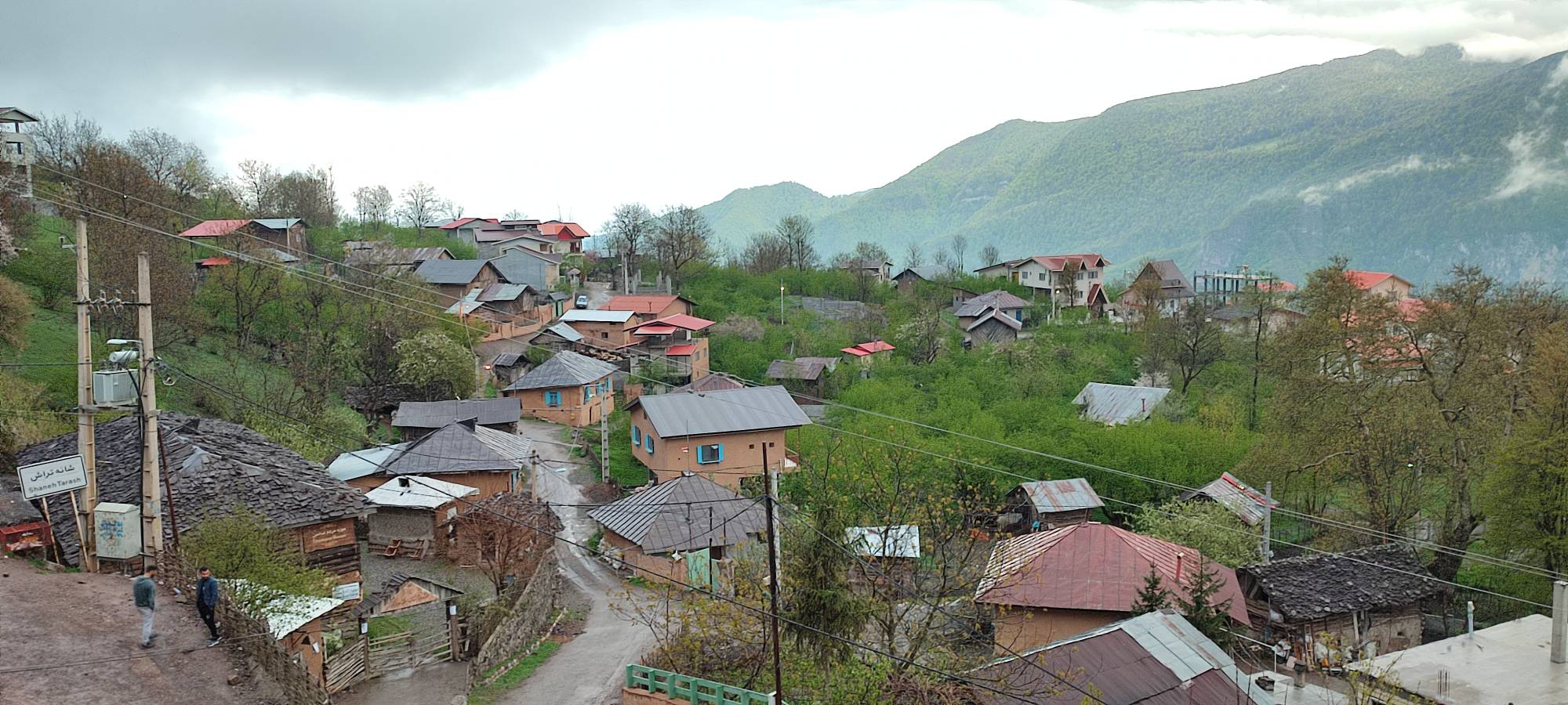 Village landscape from above in spring